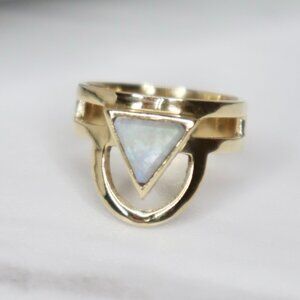 Triangle Moonstone Ring | Brass Wrapped Design | Handmade Jewelry